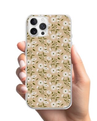 Etui do iPhone 12 Pro Max z MagSafe przeźroczyste, silikonowe Flexi, delikatne kwiatki na cielistym tle