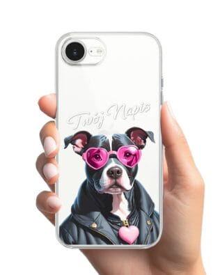 Etui do iPhone 16e przeźroczyste, silikonowe Flexi, Puppy Love, pies rasy Amstaff