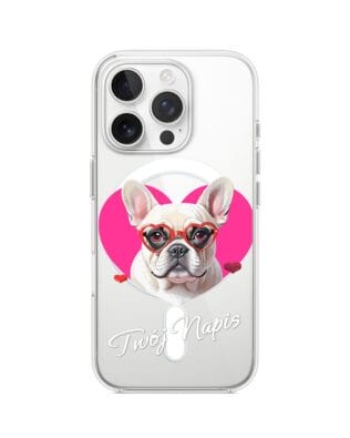 Etui do iPhone 14 Pro z MagSafe przeźroczyste, silikonowe Flexi, Puppy Love, pies rasy Buldog Francuski