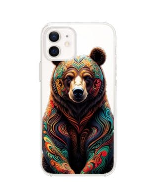 Etui do iPhone 12 Mini przeźroczyste, silikonowe Flexi, Dzika Mandala, Niedźwiedź