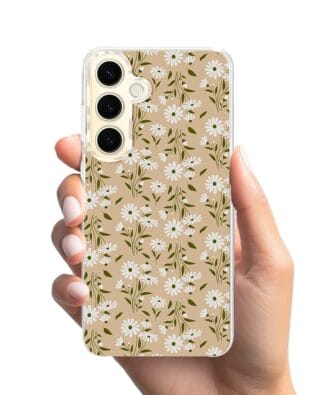 Etui do Samsung Galaxy S24 z MagSafe przeźroczyste, silikonowe Flexi, delikatne kwiatki na cielistym tle