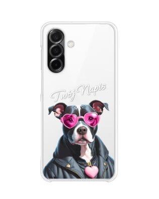 Etui do Samsung Galaxy A26 5G przeźroczyste, silikonowe Flexi, Puppy Love, pies rasy Amstaff