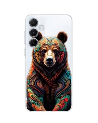Etui do Samsung Galaxy A55 5G przeźroczyste, silikonowe Flexi, Dzika Mandala, Niedźwiedź