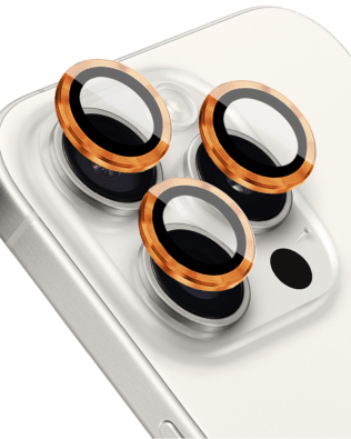 Metalowa osłona obiektywu aparatu ze szkła hartowanego 9H do iPhone 15 Pro Max, 1 zestaw, pomarańczowa
