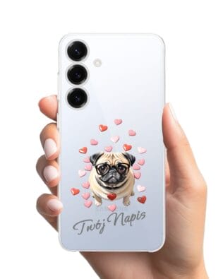 Etui do Samsung Galaxy S25 przeźroczyste, silikonowe Flexi, Puppy Love, pies rasy Mops