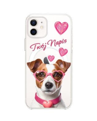 Etui do iPhone 12 Mini z MagSafe przeźroczyste, silikonowe Flexi, Puppy Love, pies rasy Jack Russell Terrier