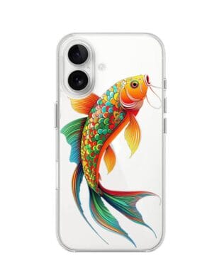 Etui do iPhone 16 przeźroczyste, silikonowe Flexi, Dzika Mandala, Złota ryba