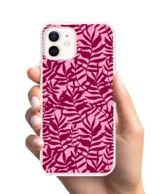 Etui do iPhone 12 Mini z MagSafe przeźroczyste, silikonowe Flexi, bordowe liście