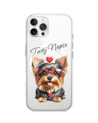 Etui do iPhone 12 Pro z MagSafe przeźroczyste, silikonowe Flexi, Puppy Love, pies rasy York
