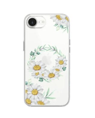 Etui do iPhone 16e przeźroczyste, silikonowe Flexi, wianek stokrotek