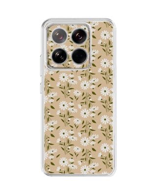 Etui do Xiaomi 14 Pro przeźroczyste, silikonowe Flexi, delikatne kwiatki na cielistym tle