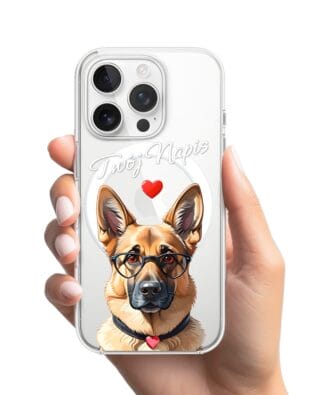 Etui do iPhone 16 Pro Max z MagSafe przeźroczyste, silikonowe Flexi, Puppy Love, pies rasy Owczarek Niemiecki