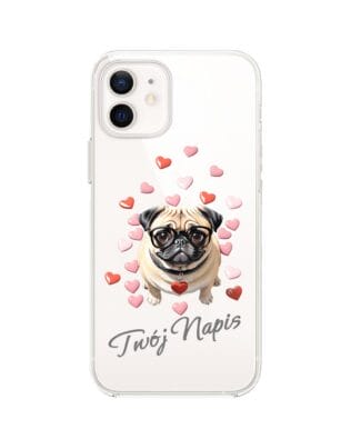 Etui do iPhone 12 Mini przeźroczyste, silikonowe Flexi, Puppy Love, pies rasy Mops
