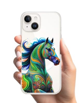 Etui do iPhone 14 Plus z MagSafe przeźroczyste, silikonowe Flexi, Dzika Mandala, Koń