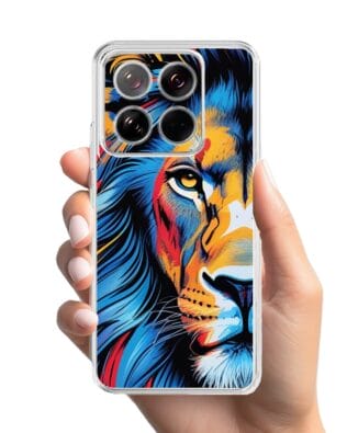 Etui do Xiaomi 14 Pro przeźroczyste, silikonowe Flexi, Dzika Mandala, Lwie spojrzenie