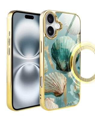 Etui do iPhone 16 Plus IBIZU Elite Glass z MagSafe Morze, Turkusowy skarb, złote
