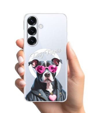 Etui do Samsung Galaxy S25 Plus z MagSafe przeźroczyste, silikonowe Flexi, Puppy Love, pies rasy Amstaff