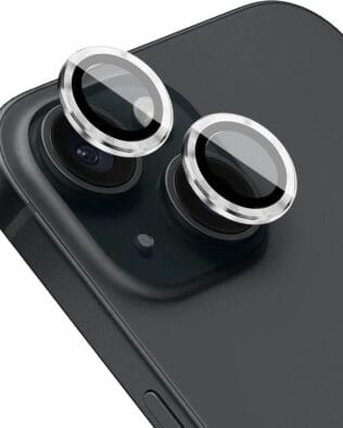 Metalowa osłona obiektywu aparatu ze szkła hartowanego 9H do iPhone 15 Plus, 1 zestaw, srebrna