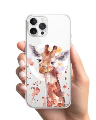 Etui do iPhone 12 Pro z MagSafe przeźroczyste, silikonowe Flexi, Akwarelowe Zoo, Żyrafa