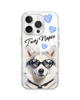 Etui do iPhone 16 Pro Max z MagSafe przeźroczyste, silikonowe Flexi, Puppy Love, pies rasy Husky