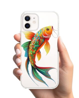 Etui do iPhone 12 Mini przeźroczyste, silikonowe Flexi, Dzika Mandala, Złota ryba