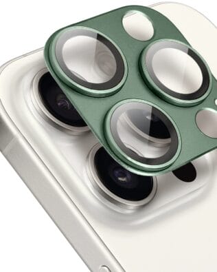Metalowa osłona na cały aparat z wbudowanymi szkłami do iPhone 15 Pro Max, zielona