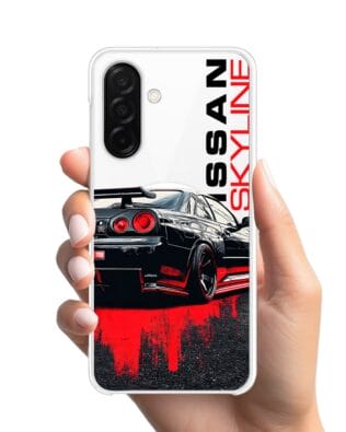 Etui do Samsung Galaxy A26 5G z MagSafe przeźroczyste, silikonowe Flexi, Szybkie Auta, czarny Skyline