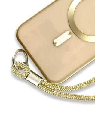 Długa smycz, pasek na szyję, ramię do telefonu, złota, błyszcząca