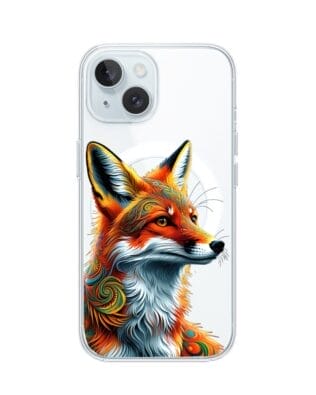 Etui do iPhone 15 z MagSafe przeźroczyste, silikonowe Flexi, Dzika Mandala, Twarz lisa