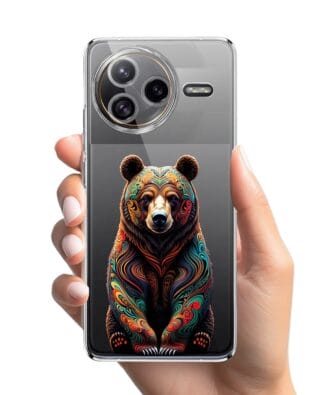 Etui do Xiaomi POCO F7 Ultra przeźroczyste, silikonowe Flexi, Dzika Mandala, Niedźwiedź