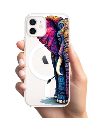 Etui do iPhone 12 z MagSafe przeźroczyste, silikonowe Flexi, Dzika Mandala, Słoń
