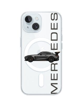 Etui do iPhone 15 z MagSafe przeźroczyste, silikonowe Flexi, Szybkie Auta, Stalowe AMG-GT