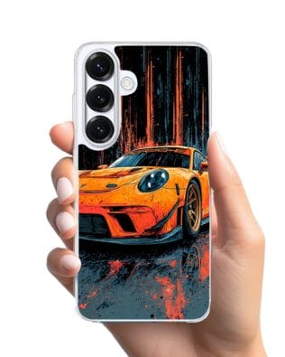 Etui do Samsung Galaxy S25 z MagSafe przeźroczyste, silikonowe Flexi, Szybkie Auta, Pomarańczowa 911