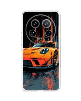 Etui do Xiaomi 14 Ultra przeźroczyste, silikonowe Flexi, Szybkie Auta, Pomarańczowa 911