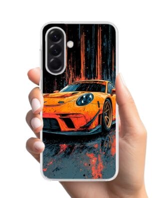 Etui do Samsung Galaxy A56 5G z MagSafe przeźroczyste, silikonowe Flexi, Szybkie Auta, Pomarańczowa 911