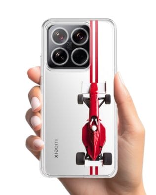 Etui do Xiaomi 14 Pro przeźroczyste, silikonowe Flexi, Szybkie Auta, czerwone F1