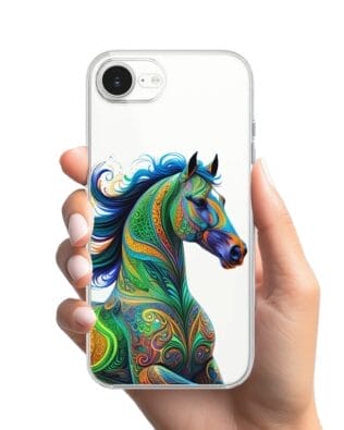 Etui do iPhone 16e przeźroczyste, silikonowe Flexi, Dzika Mandala, Koń