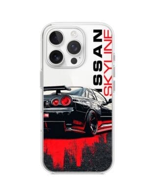 Etui do iPhone 16 Pro Max przeźroczyste, silikonowe Flexi, Szybkie Auta, czarny Skyline