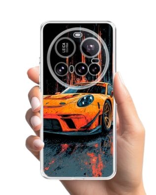 Etui do Xiaomi 15 Ultra przeźroczyste, silikonowe Flexi, Szybkie Auta, Pomarańczowa 911