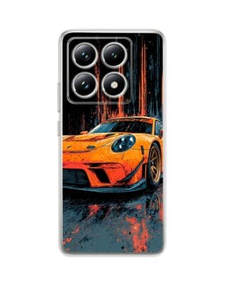 Etui do Xiaomi 14T przeźroczyste, silikonowe Flexi, Szybkie Auta, Pomarańczowa 911