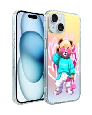 Etui do iPhone 15 Plus IBIZU California Sunset, zmieniające kolor, Pink Queen, stylowy miś
