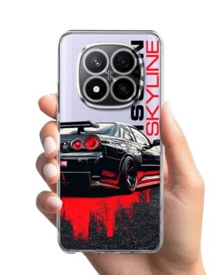 Etui do Xiaomi Redmi Note 14 Pro Plus 5G przeźroczyste, silikonowe Flexi, Szybkie Auta, czarny Skyline