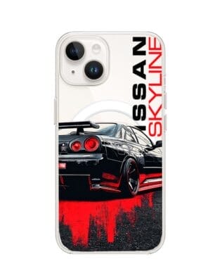 Etui do iPhone 14 z MagSafe przeźroczyste, silikonowe Flexi, Szybkie Auta, czarny Skyline