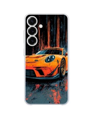 Etui do Samsung Galaxy S25 przeźroczyste, silikonowe Flexi, Szybkie Auta, Pomarańczowa 911