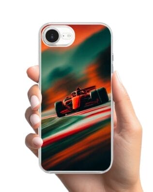 Etui do iPhone 16e przeźroczyste, silikonowe Flexi, Szybkie Auta, Wyścig F1