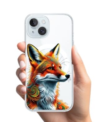 Etui do iPhone 15 z MagSafe przeźroczyste, silikonowe Flexi, Dzika Mandala, Twarz lisa