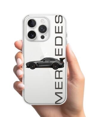Etui do iPhone 14 Pro przeźroczyste, silikonowe Flexi, Szybkie Auta, Stalowe AMG-GT