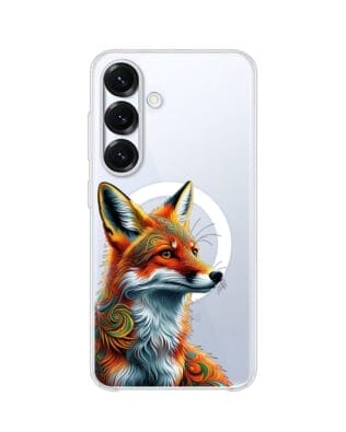 Etui do Samsung Galaxy S25 z MagSafe przeźroczyste, silikonowe Flexi, Dzika Mandala, Twarz lisa