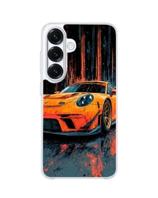 Etui do Samsung Galaxy S25 z MagSafe przeźroczyste, silikonowe Flexi, Szybkie Auta, Pomarańczowa 911