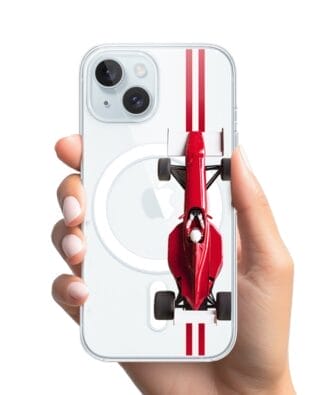 Etui do iPhone 15 z MagSafe przeźroczyste, silikonowe Flexi, Szybkie Auta, czerwone F1